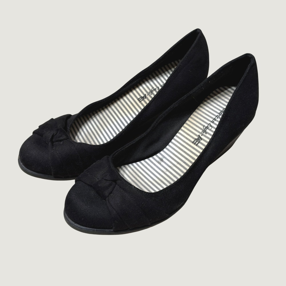 Y2K American Eagle Coquette Ballet Wedge Pump Knotted Bow Round Toe Black Size 9